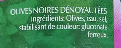 Lista de ingredientes del producto olives noires dénoyautées  350g, 170g net