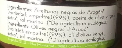 Lista de ingredientes del producto Pate olivas negras vegetalia 