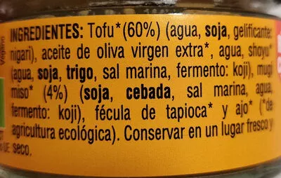 Lista de ingredientes del producto Paté Tofu Miso Vegetalia 