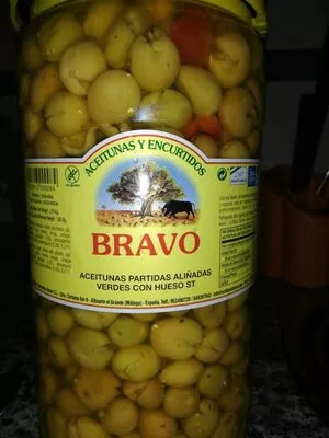 Lista de ingredientes del producto Aceitunas partidas aliñadas Bravo 