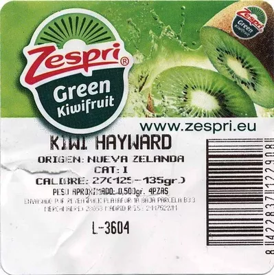 Lista de ingredientes del producto Kiwis green Zespri 500 g (aprox.) (4 piezas)