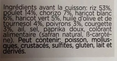 Lista de ingredientes del producto Paella au poulet et au chorizo Paëlla King 