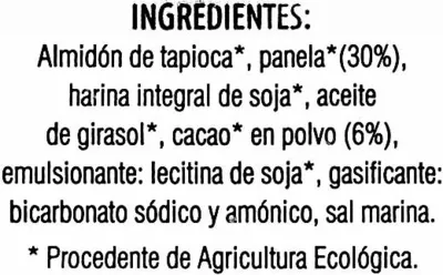 Lista de ingredientes del producto Galletas de chocolate ecológicas sin gluten Celibene 200 g