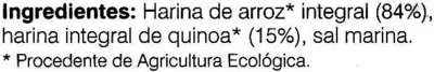 Lista de ingredientes del producto Tostadas ligeras de arroz y quinoa Soria Natural 85 g (25 x 3,4 g)