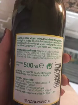 Lista de ingredientes del producto Huile d olive espagnol Auchan 500 ml