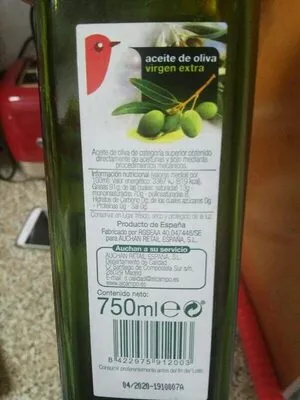 Lista de ingredientes del producto Aceite de oliva virgen extra Auchan 750 ml