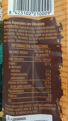 Lista de ingredientes del producto Anitin panes especiales chocolate Anitin 200 g