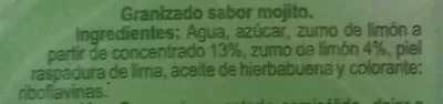 Lista de ingredientes del producto Granizado sabor mojito Lemon Ice Family 810 g, 800 ml (4 x 200 ml)