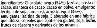 Lista de ingredientes del producto Tortitas arroz integral con Choc negro Bicentury 32,6 g (2 x 16,3 g)