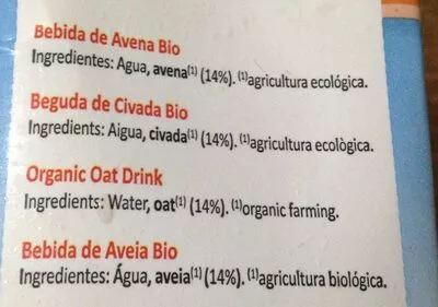 Lista de ingredientes del producto Bebida de avena Monsoy 