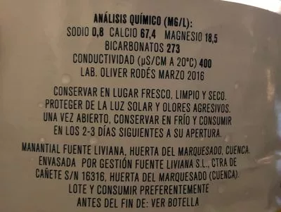 Lista de ingredientes del producto Fuente liviana fuenteliviana 