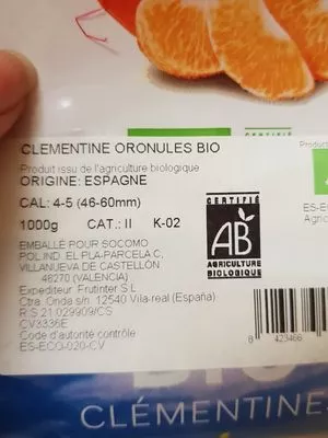 Lista de ingredientes del producto Clémentines Bio  