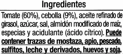 Lista de ingredientes del producto Salsa napolitana Auchan 250 g (neto)