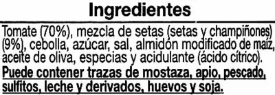 Lista de ingredientes del producto Salsa con setas Auchan 350 g