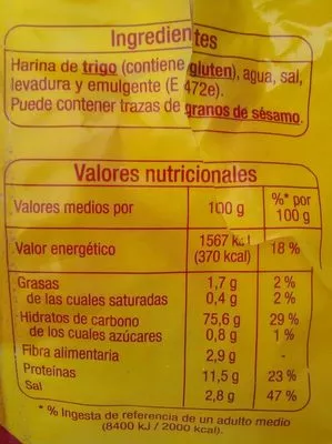 Lista de ingredientes del producto Picos camperos Auchan 