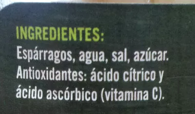 Lista de ingredientes del producto Espárragos Cortos Blancos Delgados Extra Elagón 200 g (neto), 110 g (escurrido)