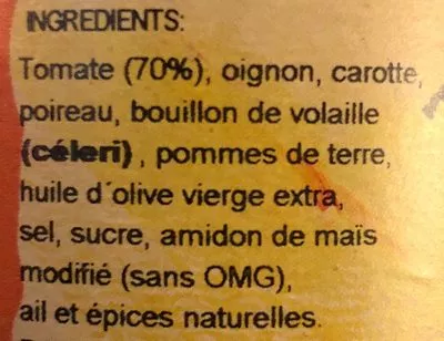 Lista de ingredientes del producto Velouté de tomate  