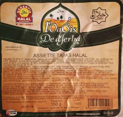 Lista de ingredientes del producto Assiette tapas halal L'oasis De Djerba 