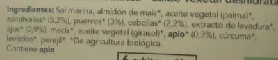 Lista de ingredientes del producto Caldo de verduras ecológico y sin gluten Biocop 66 g (6 cubitos x 11 g)