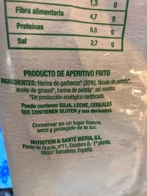 Lista de ingredientes del producto Chips de garbanzo Gerblé 