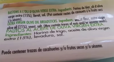 Lista de ingredientes del producto Palitos Oliva blatsol 