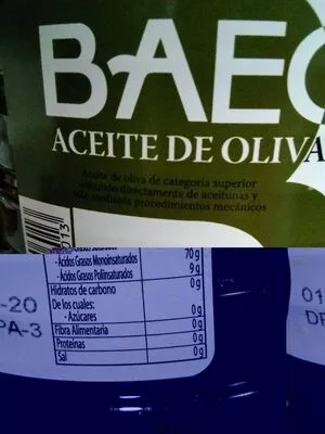 Lista de ingredientes del producto Aceite baecula 