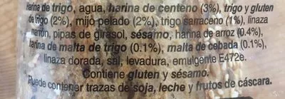 Lista de ingredientes del producto Barra Pan 6 Cereales Mercadona 