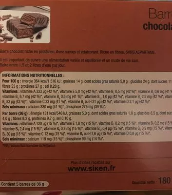 Lista de ingredientes del producto Dietline Barre Saveur Chocolat Etui De Siken Form 