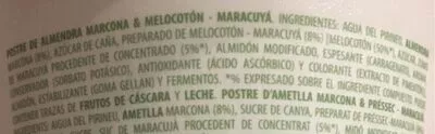 Lista de ingredientes del producto Vegetal de almendra melocotón y maracuyá Pastoret 500 g