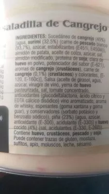 Lista de ingredientes del producto Ensaladilla de cangrejo Froiz 450 g