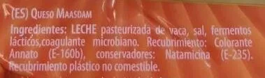 Lista de ingredientes del producto Queso Maasdam Froiz 