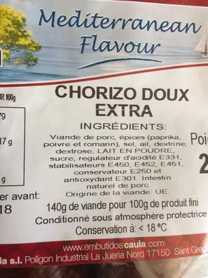 Lista de ingredientes del producto Caula Chorizo doux extra Caula 