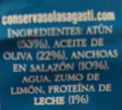 Lista de ingredientes del producto Crema de atún y anchoas Olasagasti 