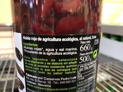 Lista de ingredientes del producto Alubia Roja Cocida Natural Fco. 660GR. Pedro Luis Pedro luis 