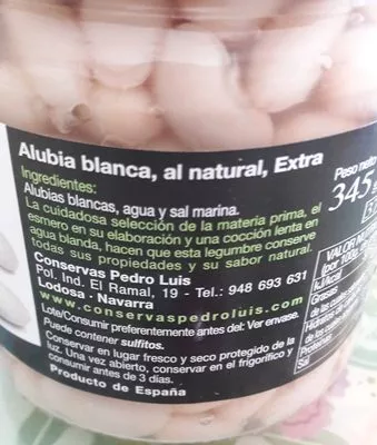 Lista de ingredientes del producto Flageolets blancs Pedro Luis 