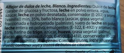 Lista de ingredientes del producto Alfajor de dulce de leche blanco mardel 