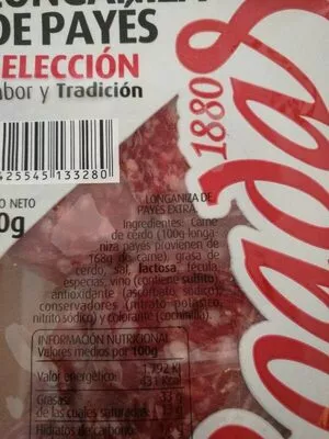 Lista de ingredientes del producto Longaniza de payés  80 g