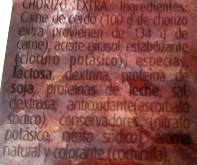 Lista de ingredientes del producto Chorizo extra  2 x 40 g