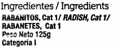 Lista de ingredientes del producto Rabanitos Primaflor 125 g