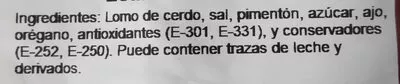 Lista de ingredientes del producto Lomo embuchado peñalabra 