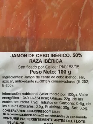 Lista de ingredientes del producto Jambon espagnol Jglesias 