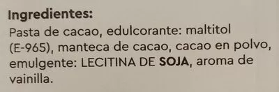 Lista de ingredientes del producto Chocolate negro. sin azucar añadido Pedro Mayo 