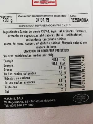 Lista de ingredientes del producto Lacón en tapas mrm 200 g