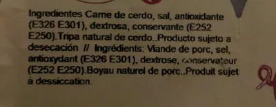 Lista de ingredientes del producto Baiona séché 1/2 Montagnel 450 g