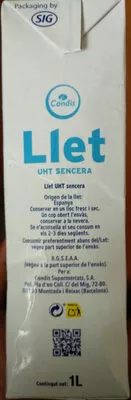 Lista de ingredientes del producto Llet Sencera UHT Condis 1 l