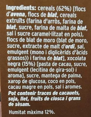 Lista de ingredientes del producto Cereals Condis Muesli Xoco Condis 