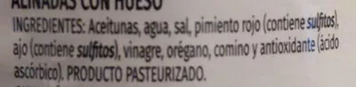 Lista de ingredientes del producto Aceitunas verdes aliñadas con hueso HC Premium 420g