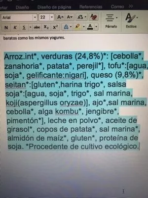 Lista de ingredientes del producto Burguer vegetariana Biográ 2