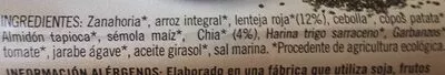 Lista de ingredientes del producto Hamburguesas Verduras y Legumbres Lenteja roja y chía Biográ 155 g (2 Ud)