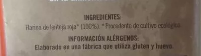 Lista de ingredientes del producto Spaghetti 100% legumbres lenteja roja Biográ 